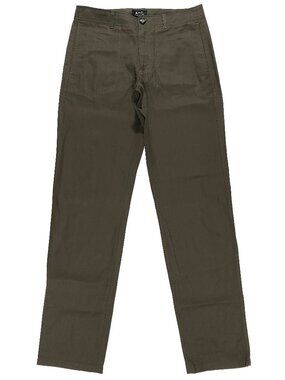 A.P.C. Linen/Cotton Blend Straight Leg Trousers Khaki Green men's size 30x32